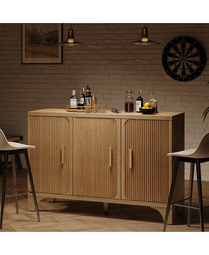 Sugift 47" Mid Century Modern Fluted Buffet Cabinet with Storage Accent Sideboard Credenza Coffee Bar Console for Kitchen or Living Room