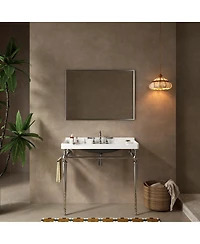Sillysis 36 Bathroom Console Sink with White Ceramic Vanity, Wall Mounted Basin & Stainless Steel Legs, Towel Bar Included