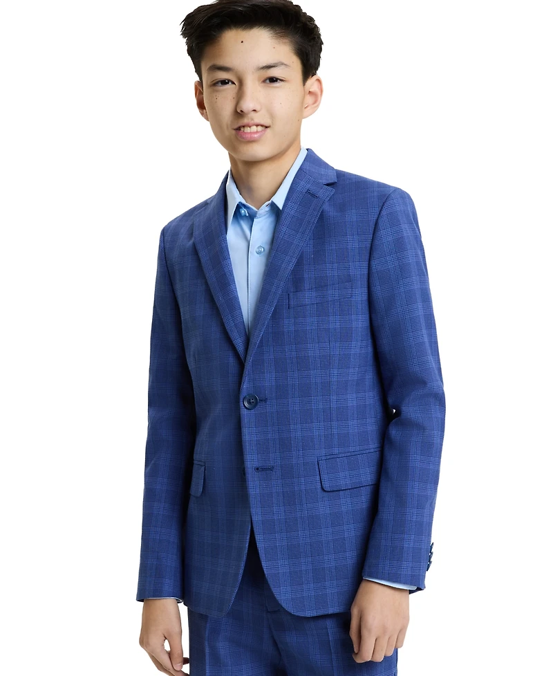 Kenneth Cole Boys' 8-20 Medium Blue Check Jacket and pant, 2-Piece Set