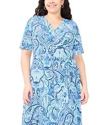 Msk Plus Printed V-Neck Short-Sleeve Midi Dress