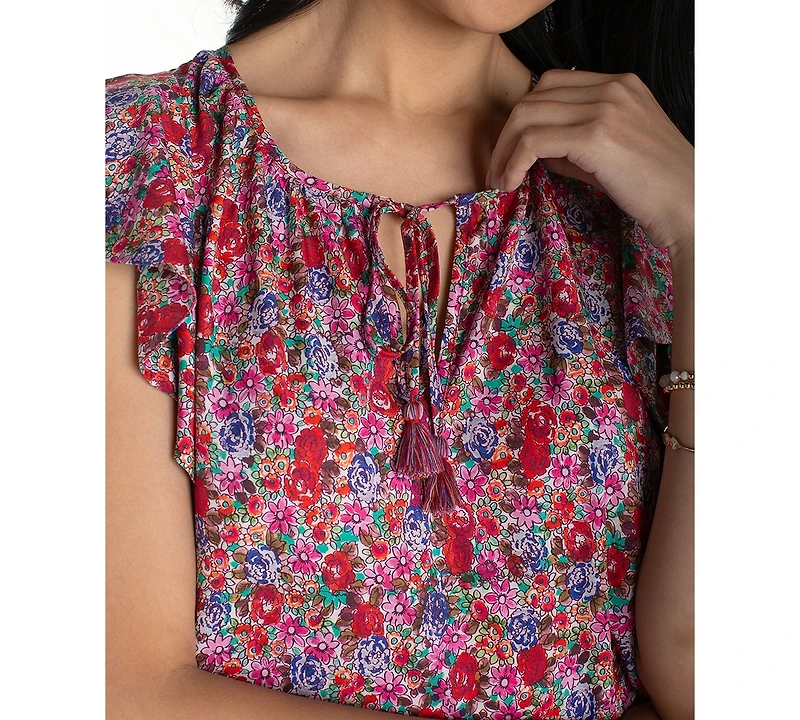 Liverpool Los Angeles Petite Flutter-Sleeve Peplum Woven Top