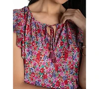 Liverpool Los Angeles Petite Flutter-Sleeve Peplum Woven Top