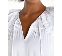 Liverpool Los Angeles Petite Flutter-Sleeve Woven Top