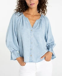 Liverpool Los Angeles Petite Button-Front Shirred Woven Top