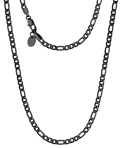 Rhona Sutton Men's Black Plated Stainless Steel Figaro Chain Necklace