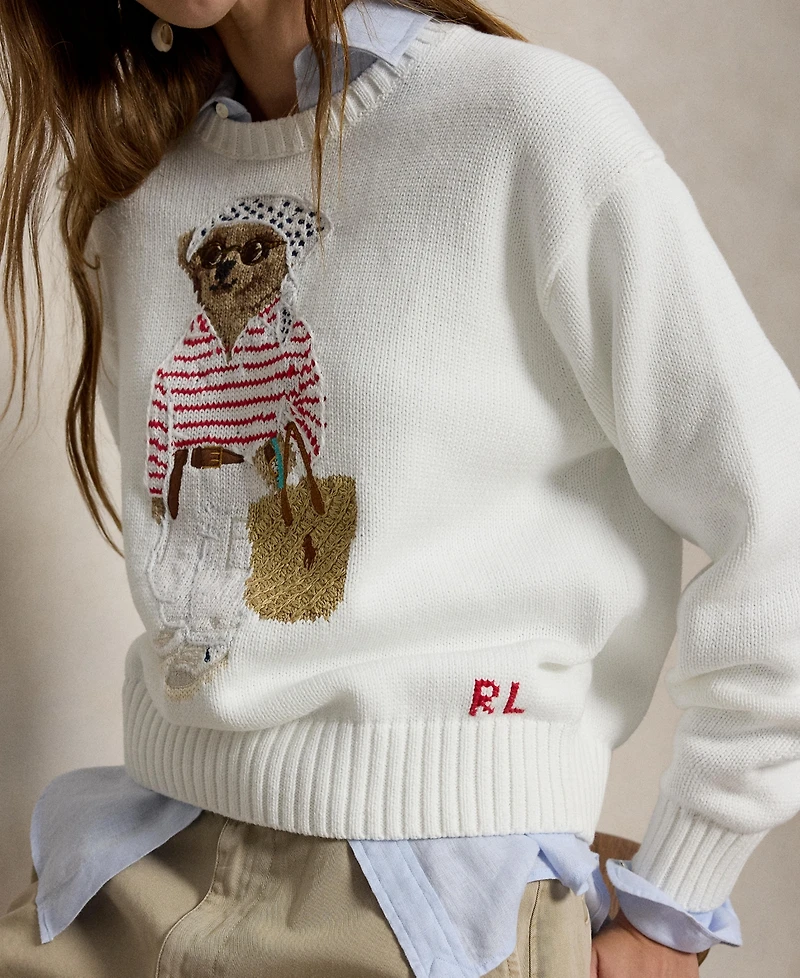 Polo Ralph Lauren Women's Bear Embroidered Crew Neck Sweater