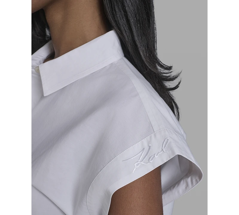 Karl Lagerfeld Paris Women's Short-Sleeve Embroidered Flower Top