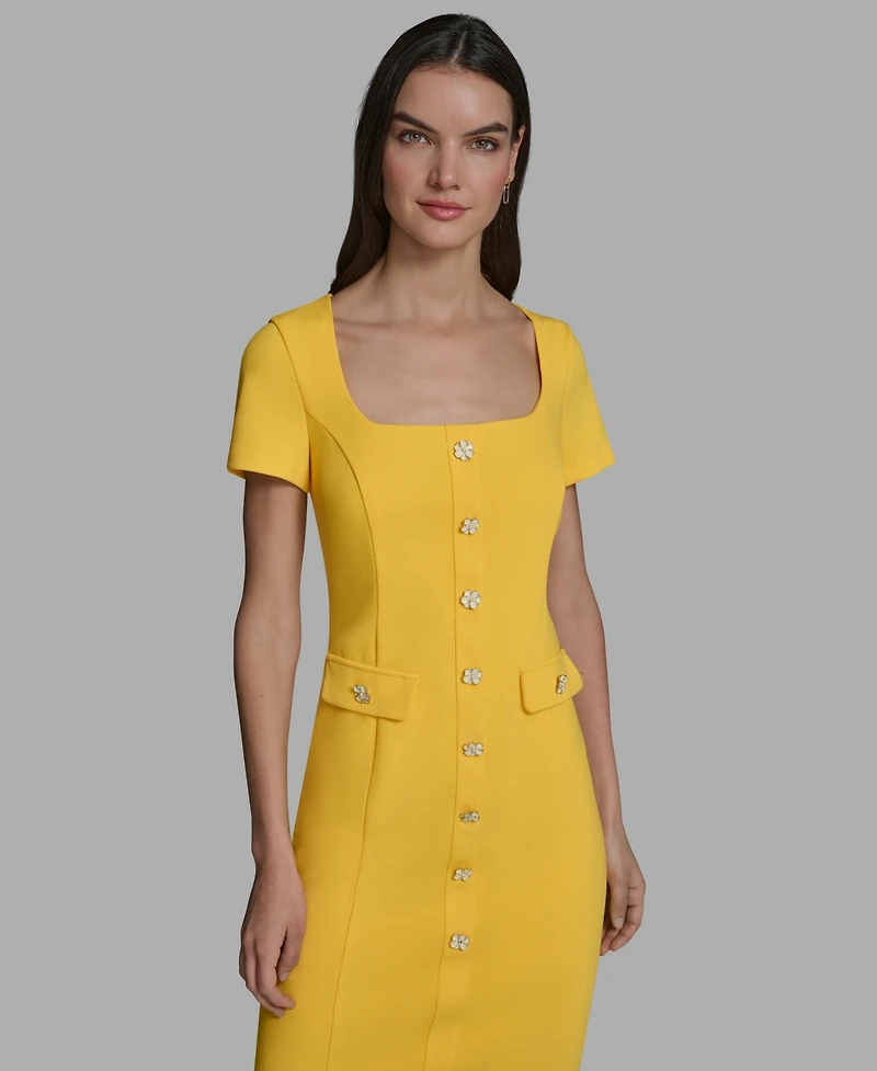 Karl Lagerfeld Paris Women's Flower Button Sheath Dress