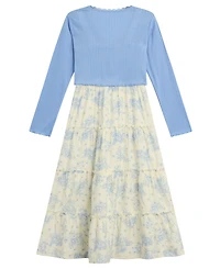 Bcx Girls' 7-16 Long-Sleeve Cardigan and Dress, 2-Piece Set