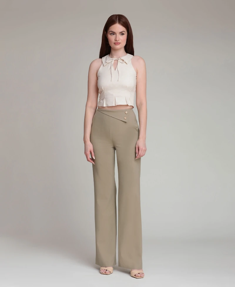 Avec Les Filles Women's Wide-Leg Mid-Rise Pants