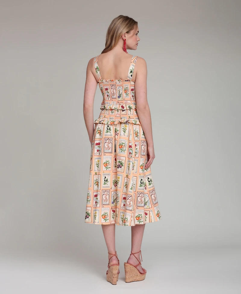 Avec Les Filles Women's Printed Smocked Midi Dress