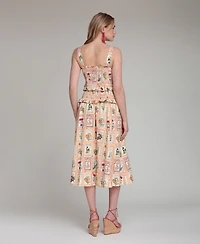 Avec Les Filles Women's Printed Smocked Midi Dress