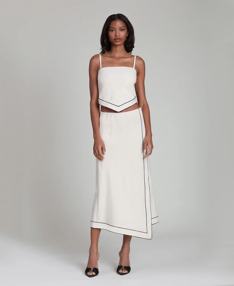 Avec Les Filles Women's Contrast-Trim Scarf Top