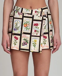 Avec Les Filles Women's Botanical-Print Wrap Front Mini Skirt