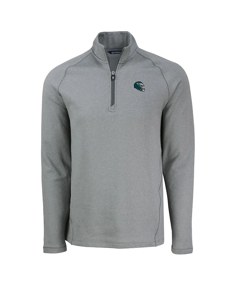 Cutter & Buck Men's Heather Gray Philadelphia Eagles Peshastin Eco Fleece Tri-Blend Raglan Quarter-Zip Jacket