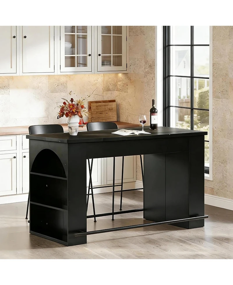 Tribesigns 63-Inch Bar Table with Metal Footrest, Industrial Kitchen Pub Table with 3-Tier Storage Legs on Both Sides