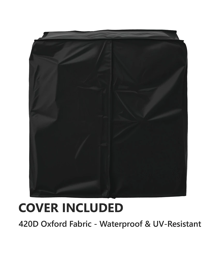 Rainsken 33.9" Outdoor Grill Cart with Drop Leaf, Metal Bar Cart with Wheels, Stainless Steel Top, Storage Cabinet, Spice and Paper Rack for Bbq