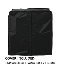 Rainsken 33.9" Outdoor Grill Cart with Drop Leaf, Metal Bar Cart with Wheels, Stainless Steel Top, Storage Cabinet, Spice and Paper Rack for Bbq