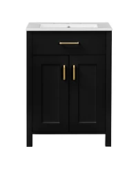 Sillysis 24" Bathroom Vanity with Ceramic Sink, Soft Close Doors, Flip-Top Drawer & Adjustable Shelf for Small Spaces