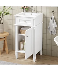 Sillysis 16 Inch French Modern Freestanding Bathroom Vanity with Ceramic Sink and Soft Close Door for Small Bathroom Spaces