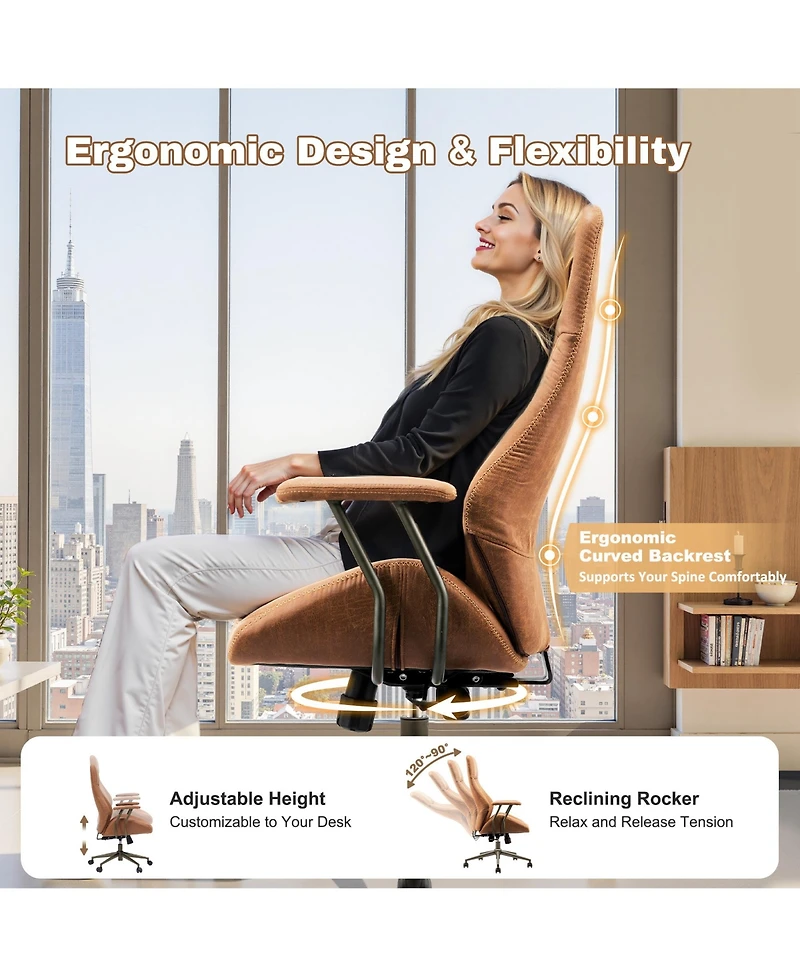 Xizzi High Back Ergonomic Office Chair, Swivel Suede Desk Chair with Lumbar Support, Height Adjustable Modern Executive Computer