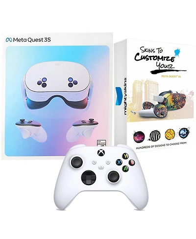 Meta Quest 3S 256GB Virtual Reality Vr Headset with Xbox Controller and MightySkins Custom Skin Code Bundle