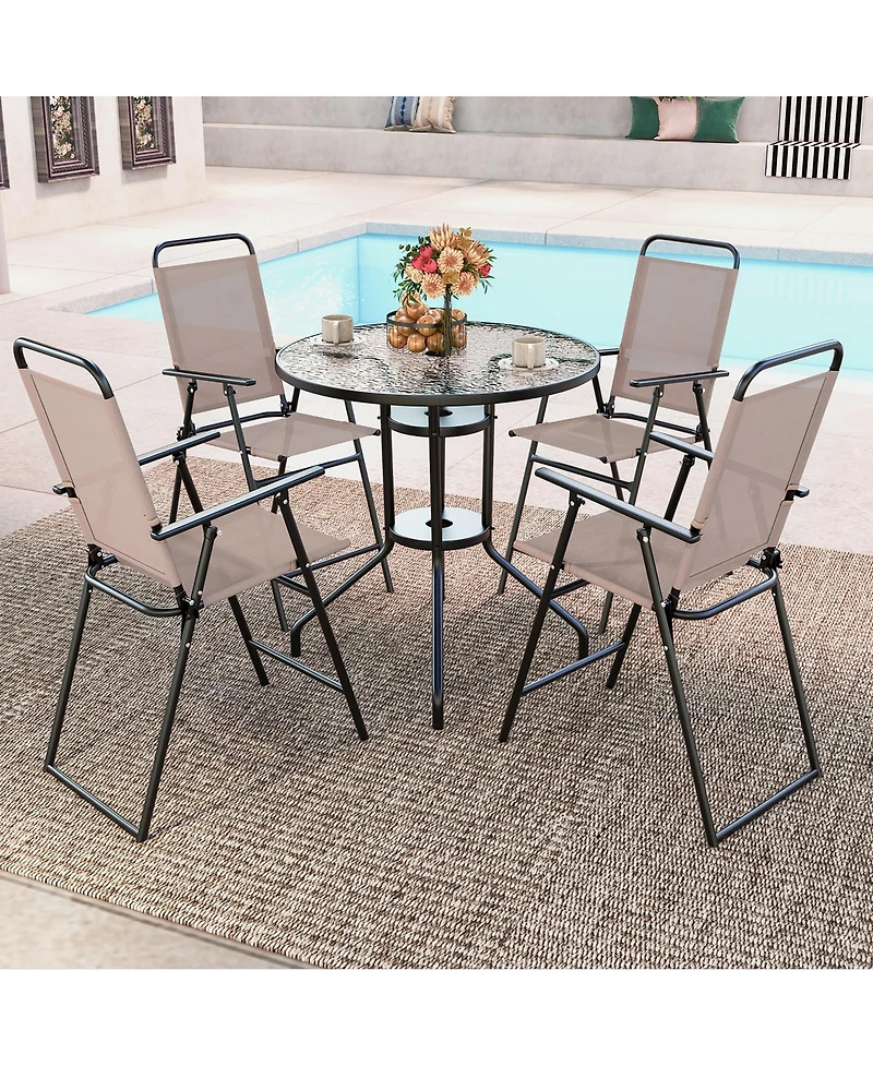 Gymax Outdoor Folding Bar Chair Set of 4 Patio Dining Chairs with Breathable Fabric