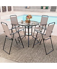 Gymax Outdoor Folding Bar Chair Set of 4 Patio Dining Chairs with Breathable Fabric