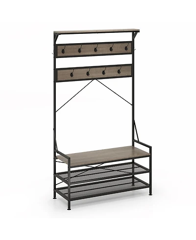 Slickblue 4-in-1 Hall Tree Coat Rack with 11 Hooks and Shoe Bench