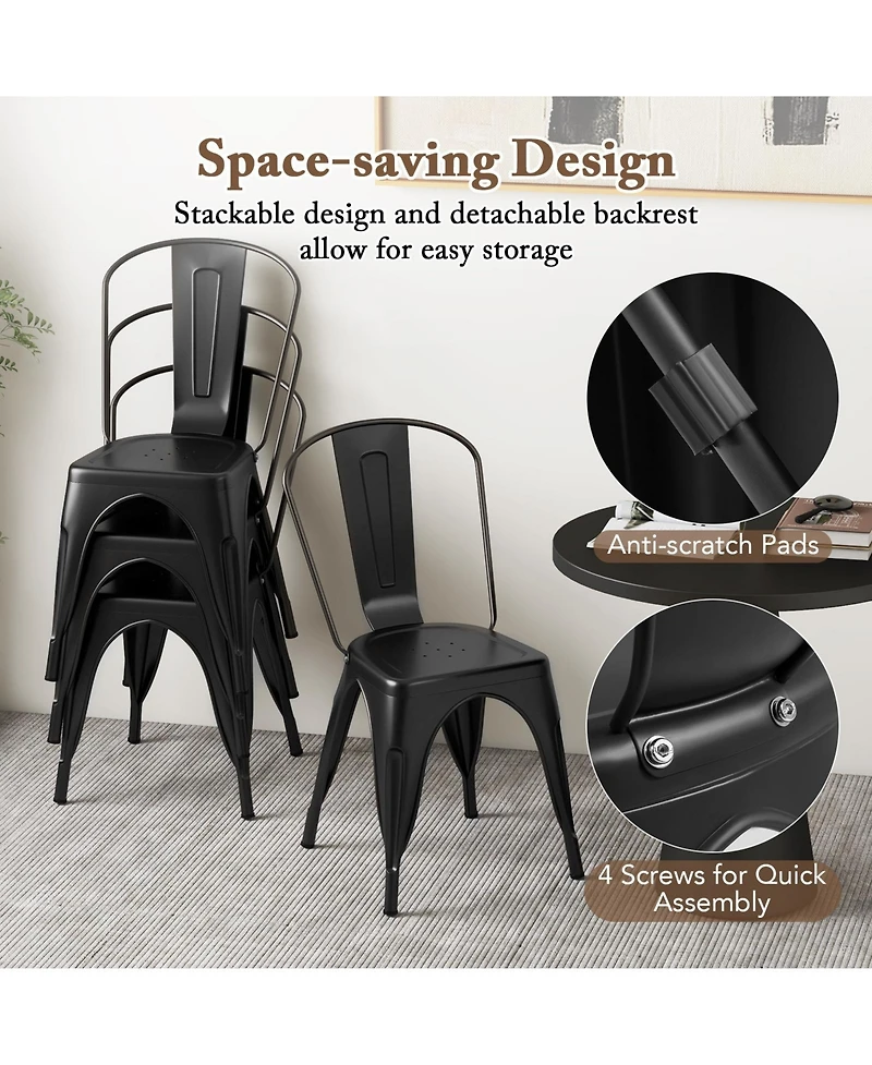 Gymax Tolix Style Metal Dining Chairs Set of 4 w/ Removable Backrest for Dining Room