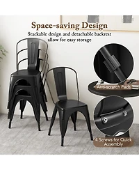 Gymax Tolix Style Metal Dining Chairs Set of 4 w/ Removable Backrest for Dining Room