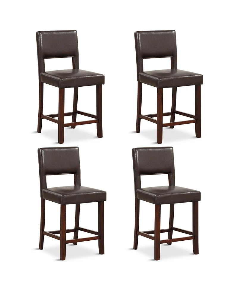 Gymax 4-Piece Pvc Leather Counter Height Bar Stool Set w/ Back and Rubber Wood Legs