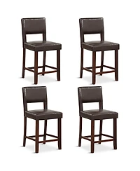 Gymax 4-Piece Pvc Leather Counter Height Bar Stool Set w/ Back and Rubber Wood Legs