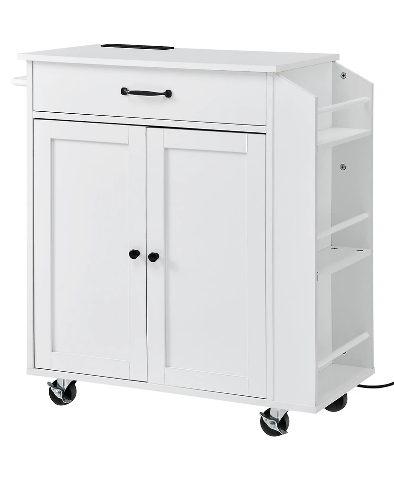 Rainsken Kitchen Island Cart Rolling Storage Cabinet on Wheel with Charging Station and Lockable Wheels for Kitchen Utility Storage