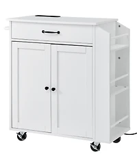 Rainsken Kitchen Island Cart Rolling Storage Cabinet on Wheel with Charging Station and Lockable Wheels for Kitchen Utility Storage