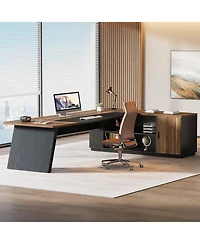 Tribesigns 79-Inch Executive Desk, Large Office Desk with Cabinet, L-Shaped Compter Desk with Storage Shelves, Writing Table