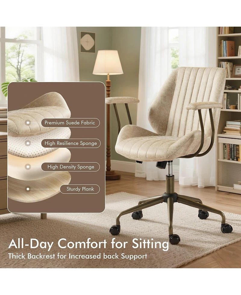 Xizzi Mid Back Ergonomic Office Chair, Swivel Suede Desk Chair with Lumbar Support, Height Adjustable Modern Executive Computer