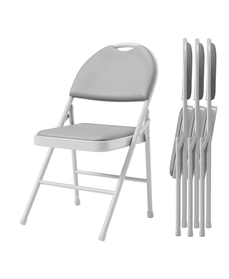 gaomon Folding Chairs, Pu Leather Upholstered Foldable Chairs Set, Soft Cushioned Chairs with Metal Frame