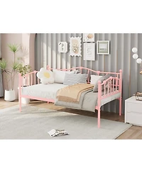 gaomon Twin Daybed Frame- Metal Platform Sofa Bed with Headboard- 12Inch Storage- No Box Spring Needed- Heavy Duty Steel Slats