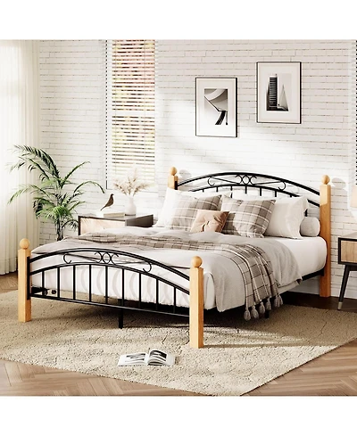 gaomon Bed Frame with Headboard, Platform Bed Frame Wooden Slat Support, No Box Spring Needed, Noise Free Sleep, Underbed Storage Space