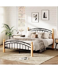 gaomon Bed Frame with Headboard, Platform Bed Frame Wooden Slat Support, No Box Spring Needed, Noise Free Sleep, Underbed Storage Space