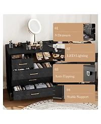 gaomon 8-Drawer Dresser with Led Lights & Charging Station, Modern Accent Chest for Bedroom Living Room Apartment Storage