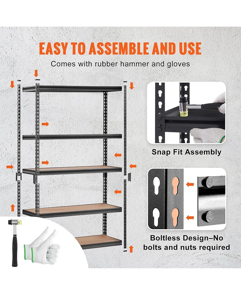 Rainsken Storage Shelving Unit, 5-Tier Adjustable Metal Storage Shelves, Heavy Duty Organizer Rack for Pantry, Basement