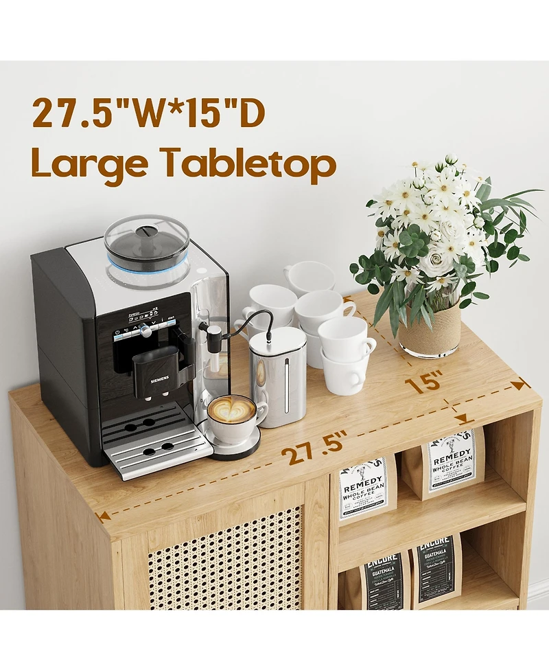 Rainsken Rattan Buffet Cabinet, Kitchen Sideboard with 2 Drawers for Living Room, Dining Room