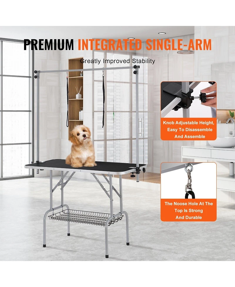Cozito 46" Foldable Pet Grooming Table with Dual Arms and Clamp, 330 lb Capacity