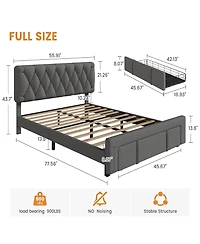 gaomon Full Bed Frame Diamond Tufted Headboard Upholstered Platform Storage Drawer Wooden Slats No Box Spring Noise-Free