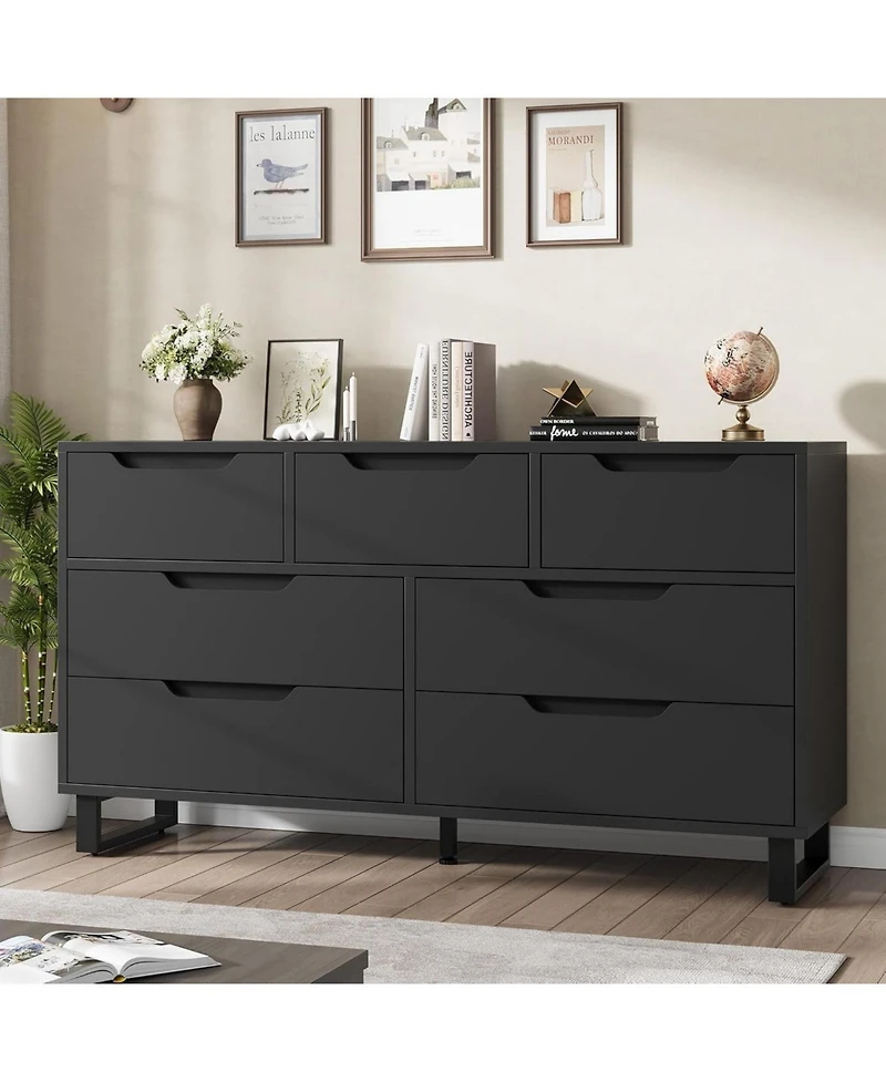 gaomon Wide Farmhouse Tv Stand with 7 Drawers, Functional Wooden Storage for Living Room & Bedroom