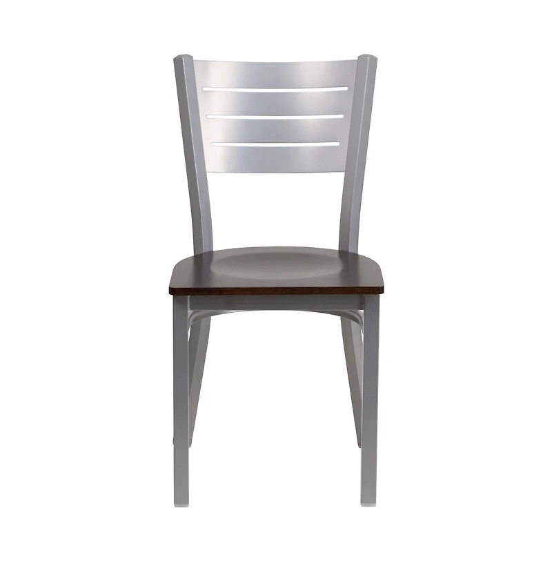Emma+Oliver 2 Pack Silver Slat Back Metal Restaurant Chair