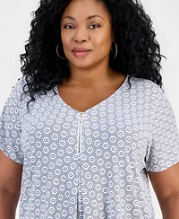 Jm Collection Plus Simple Tiles V-Neck Zipper Top, Macy's Exclusive