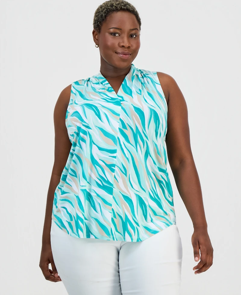 Jm Collection Plus Serena Stripe V-Neck Top, Macy's Exclusive